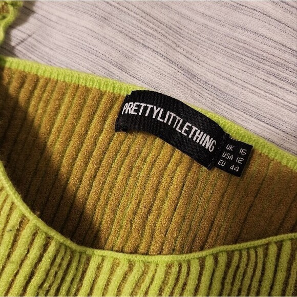 PrettyLittleThing Shape Lime Contrast Split Bodycon Skirt with Crop Top Set 12 - Picture 5 of 9